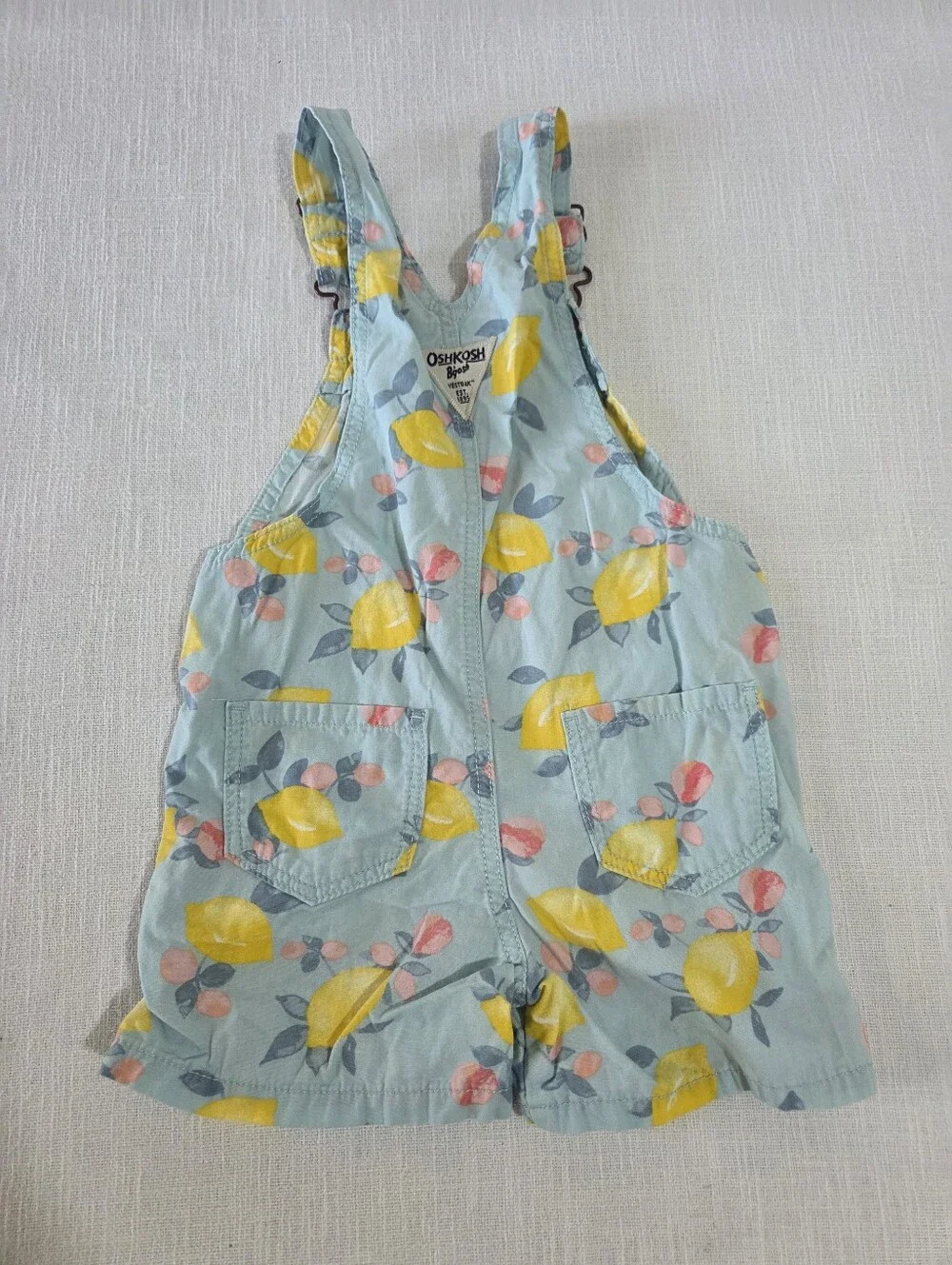 OshKosh B'gosh Light Blue Lemon Print Short Overalls 3t Girls Toddler